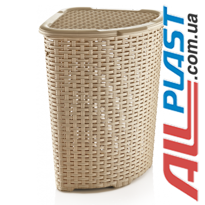 Корзина (52 л) с крышкой угловая Dunya plastik (ротанг)