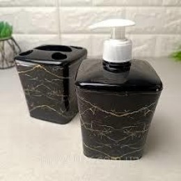 Набор 2пр аксессуаров для ванной комнаты с рисунком  Чёрный мрамор "ELIF"