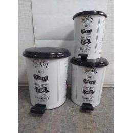 Набор мусорных ведер "Elif" (3 в 1) с педалью "Белый кофе" (6, 10, 16 л)